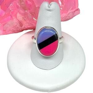 Elegant Silver Ring with Pink and Blue Accents